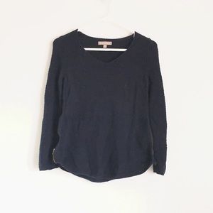 BR Side Zipper Split Wide Round Hem V Neck Sweater Navy